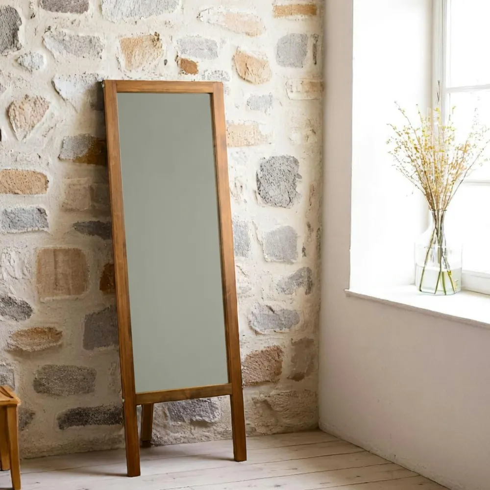 Miroirs|HILO Miroir vertical sur pied - bois brun, 2 crochets