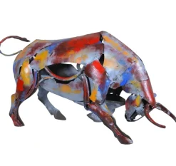 Objets Décoration·Figurines / Statues| Objet déco salon taureau métal peint