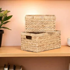 Rangements Déco·Paniers / Boîtes De Rangement|Vannerie Rotin| Panier de rangement déco en jacinthe d'eau avec poignées (lot de 2)