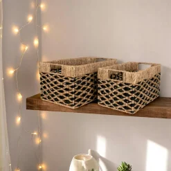 Rangements Déco·Paniers / Boîtes De Rangement|Vannerie Rotin| Panier de rangement déco en jonc de mer noir et naturel (lot de 2)