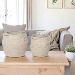 Rangements Déco·Paniers / Boîtes De Rangement| Panier de rangement en coton forme jarre avec poignées (lot de 2)