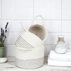 Rangements Déco·Paniers / Boîtes De Rangement| Panier de rangement en coton avec motif zigzag noir (lot de 3)