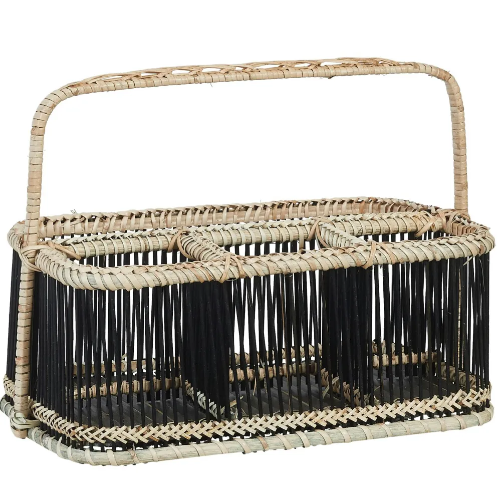 Rangements Déco·Paniers / Boîtes De Rangement| Panier rectangle compartimenté noir à anse