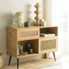 Buffets En Bois|Buffets En Bois|ALCUDIA Petit buffet bois et rotin 2 portes coulissantes