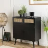 Buffets Contemporains|Buffets Contemporains|PALMA 2 Petit buffet bois noir avec cannage
