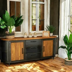 Univers Déco·Loft Industriel|Buffets Industriels|CAIRNS Petit buffet salon porte coulissante