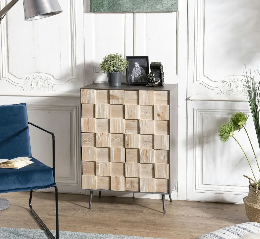 Buffets Noirs|Buffets Noirs|CARPATES Petit meuble de rangement bois de sapin damier