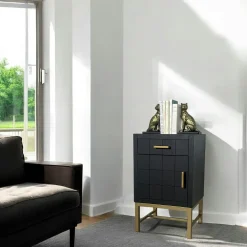 Meubles De Rangement·Petits Meubles De Rangement|LEOPOLD Petit meuble de rangement noir motif damier