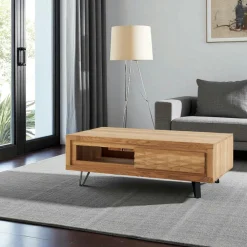 Meubles Tv En Bois|ROSETO Petit meuble tv en bois avec rangement - motif frise