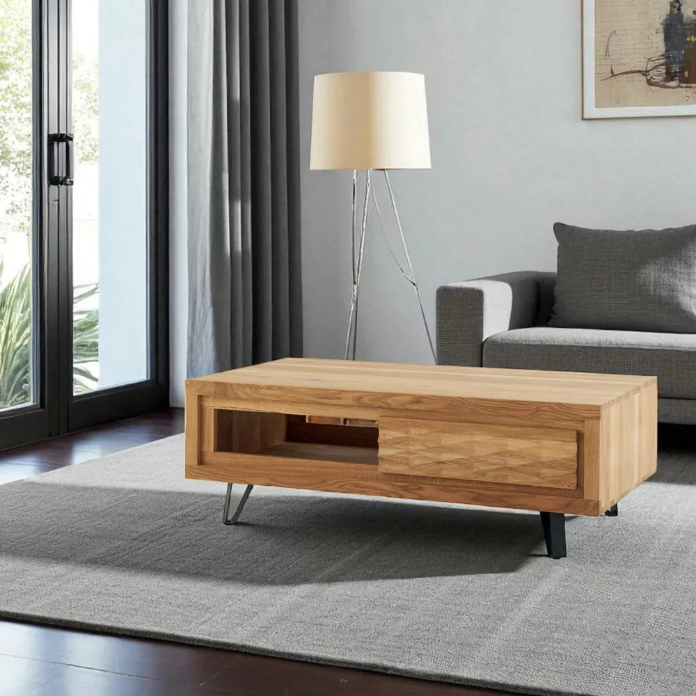 Meubles Tv En Bois|ROSETO Petit meuble tv en bois avec rangement - motif frise