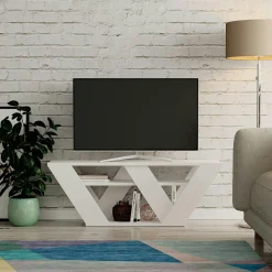 Meubles Tv En Bois|MARFA Petit meuble TV gris foncé avec rangement - pied en W
