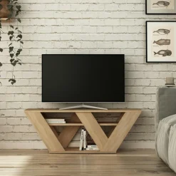 Meubles Tv En Bois|MARFA Petit meuble TV gris foncé avec rangement - pied en W