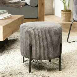Meubles De Salon·Poufs|TIM Petit tabouret en velours côtelé gris perle