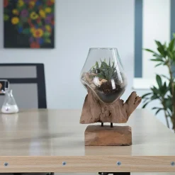 Vases|Arizona Petit vase verre soufflé et racine teck, artisanal