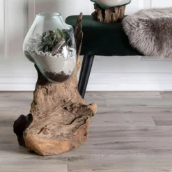 Vases|Arizona Petit vase verre soufflé et racine teck, artisanal