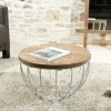Univers Déco·Scandinave Hygge|Tables Basses Scandinaves|Swing Petite table basse ronde teck recyclé structure filaire blanche
