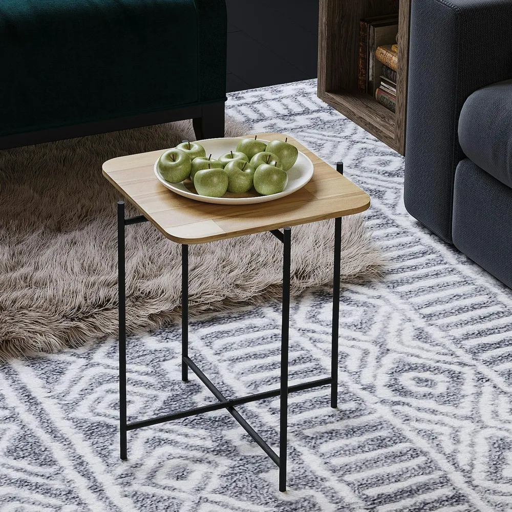 Bouts De Canapé En Métal|Bouts De Canapé En Bois|JENA Petite table bois rectangulaire - structure métal noir