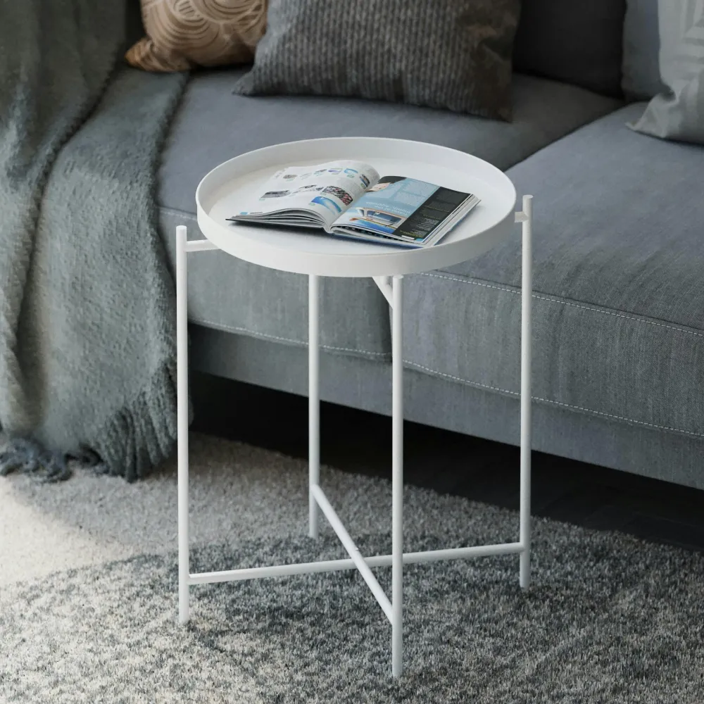 Bouts De Canapé En Métal|SFAX Petite table d'appoint blanche - structure ronde, métal