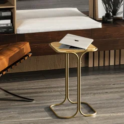 Bouts De Canapé En Métal|Bouts De Canapé En Bois|JENA Petite table d'appoint dorée carrée - plateau bois clair