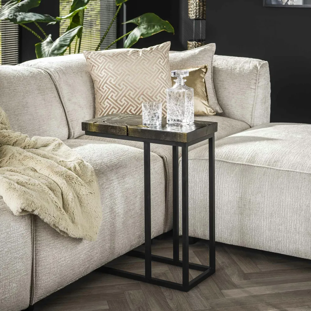 Bouts De Canapé En Bois|NOVA Petite table d'appoint en teck recyclé gris et or