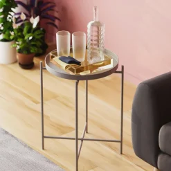 Bouts De Canapé En Métal|SFAX Petite table d'appoint grise - structure ronde, métal