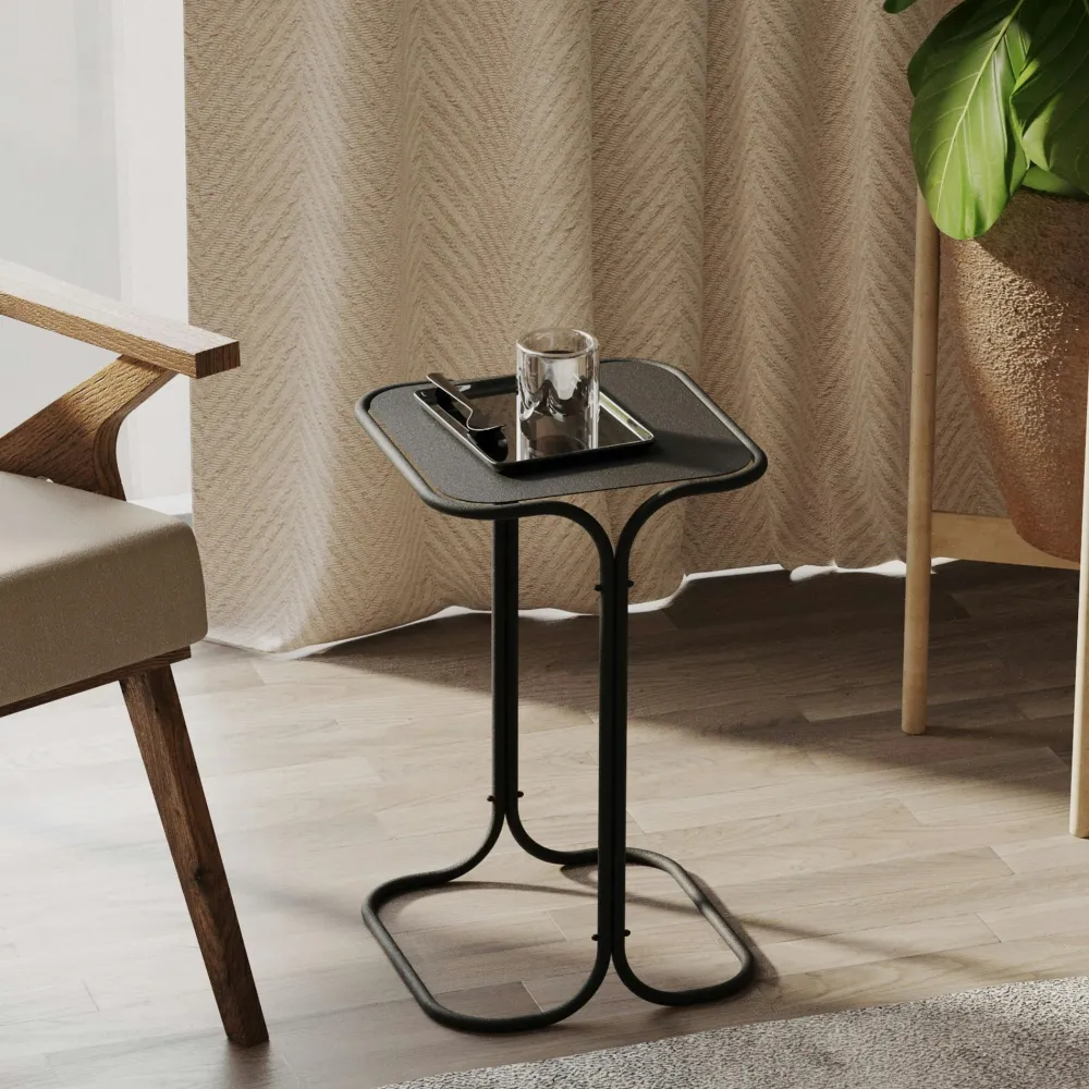 Bouts De Canapé En Métal|Bouts De Canapé En Bois|JENA Petite table d'appoint noire carrée - finition mate