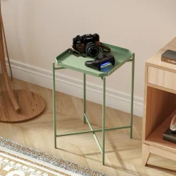 Bouts De Canapé En Métal|SFAX Petite table d’appoint verte carrée, pieds croisés