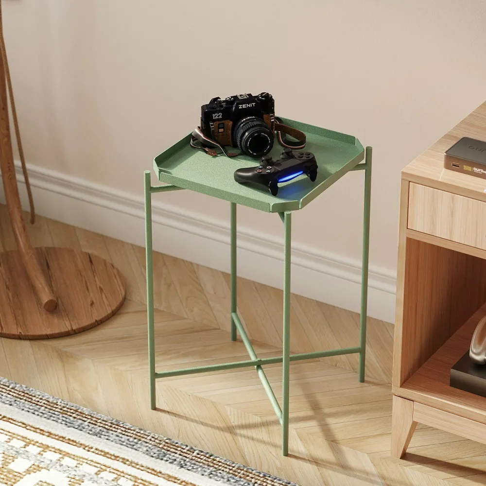 Bouts De Canapé En Métal|SFAX Petite table d’appoint verte carrée, pieds croisés