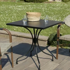 Tables De Jardin|GIJON Petite table de jardin carrée 70x70 cm métal noir