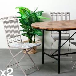 Tables De Jardin|GRENADE Petite table de jardin carreaux de ciment bleu et taupe 58 cm