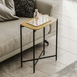 Bouts De Canapé En Métal|Bouts De Canapé En Bois|JENA Petite table en bois carrée - structure métal noir