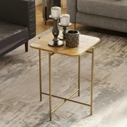 Bouts De Canapé En Métal|Bouts De Canapé En Bois|JENA Petite table en bois carrée - structure métal noir