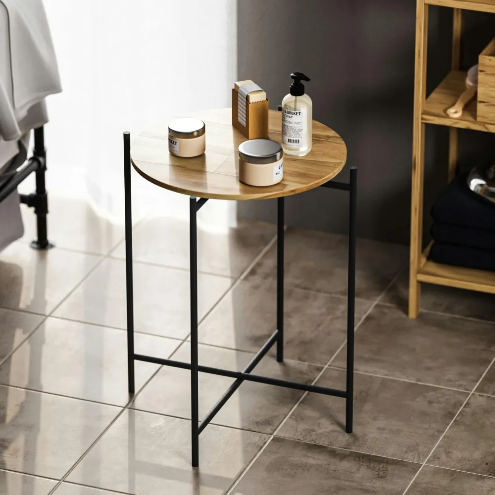 Bouts De Canapé En Métal|Bouts De Canapé En Bois|JENA Petite table en bois ronde - structure métal noir