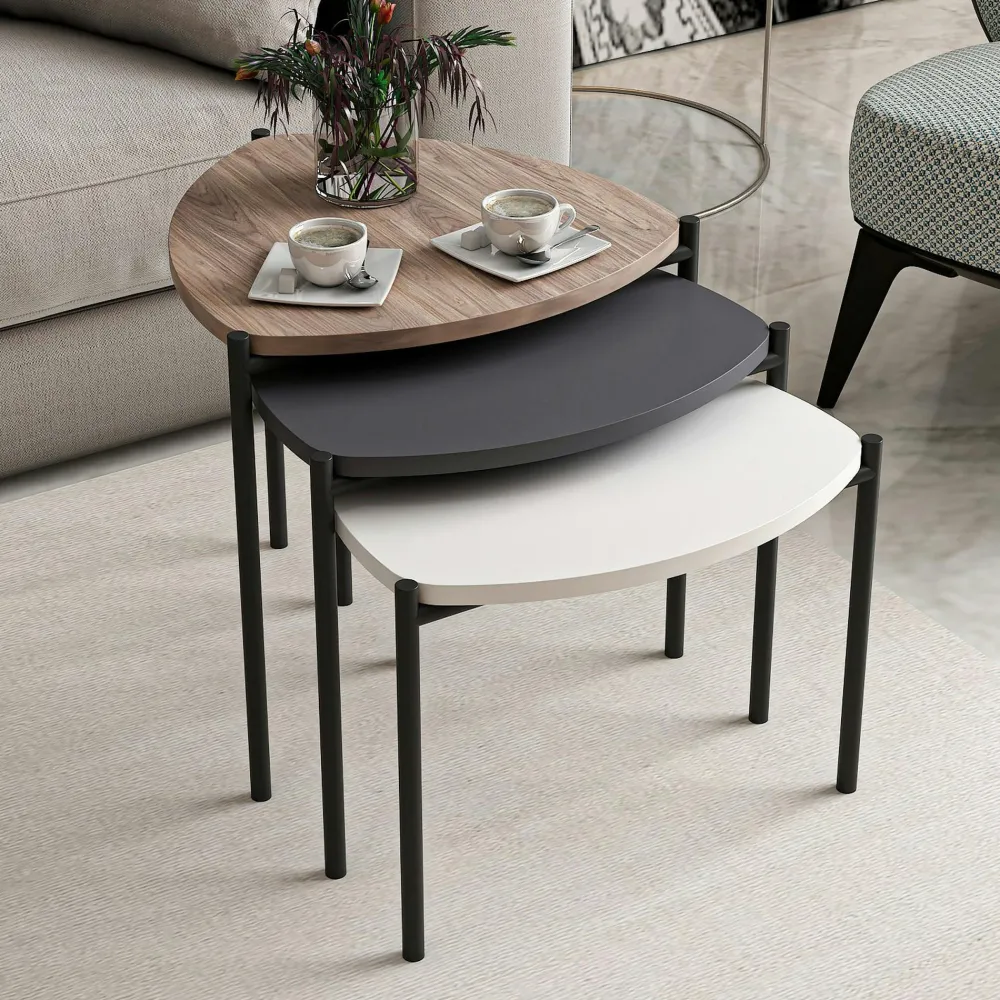 Tables Basses Gigognes|JENA Petite table gigogne moderne effet noyer (lot de 3)