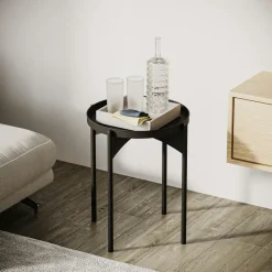 Bouts De Canapé En Métal|SFAX Petite table ronde noire design & plateau doré