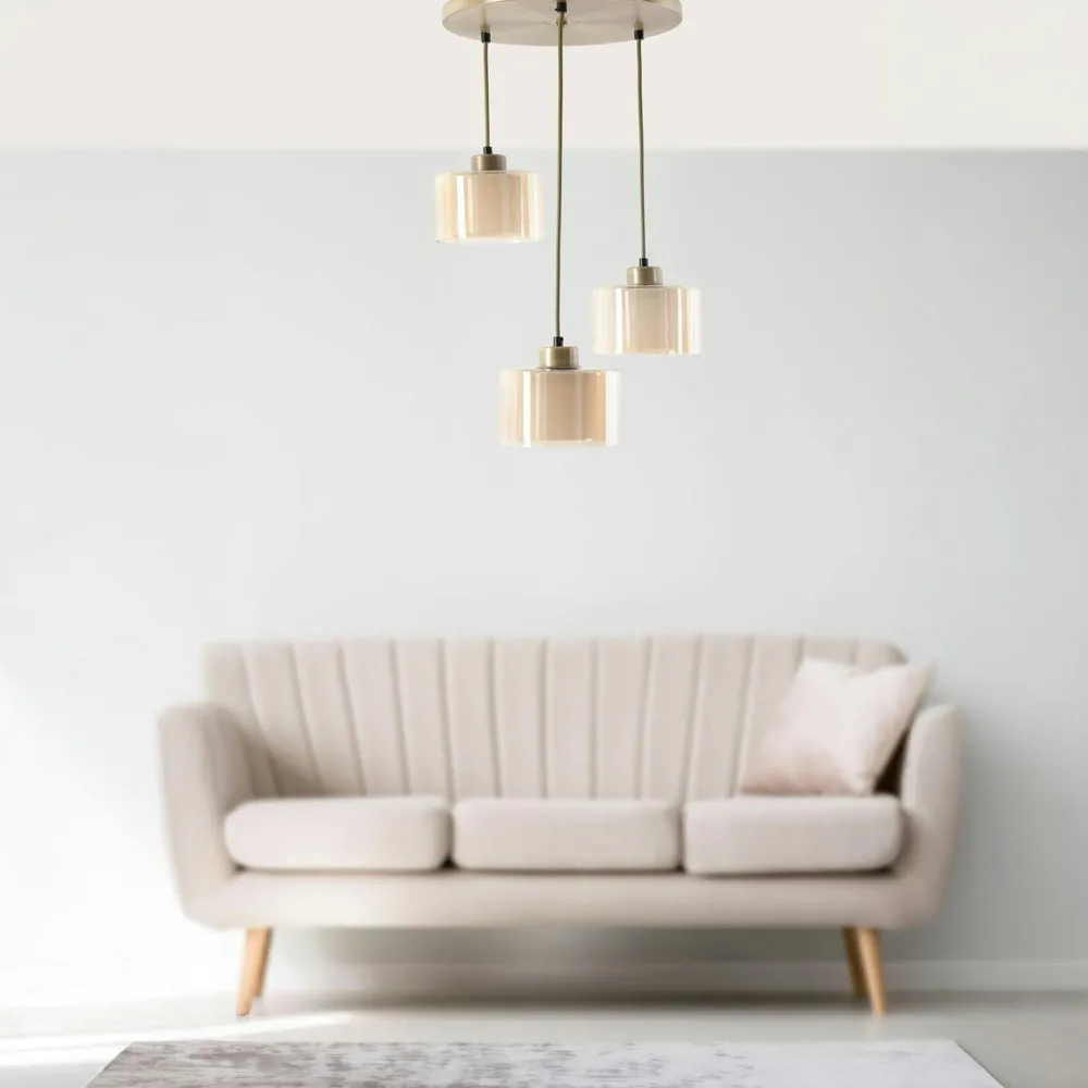 Suspensions / Lustres|SIERRE Plafonnier design métal doré 2 globes verre dépoli