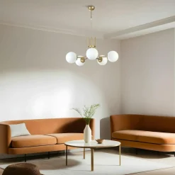 Suspensions / Lustres|SIERRE Plafonnier design métal doré 2 globes verre dépoli