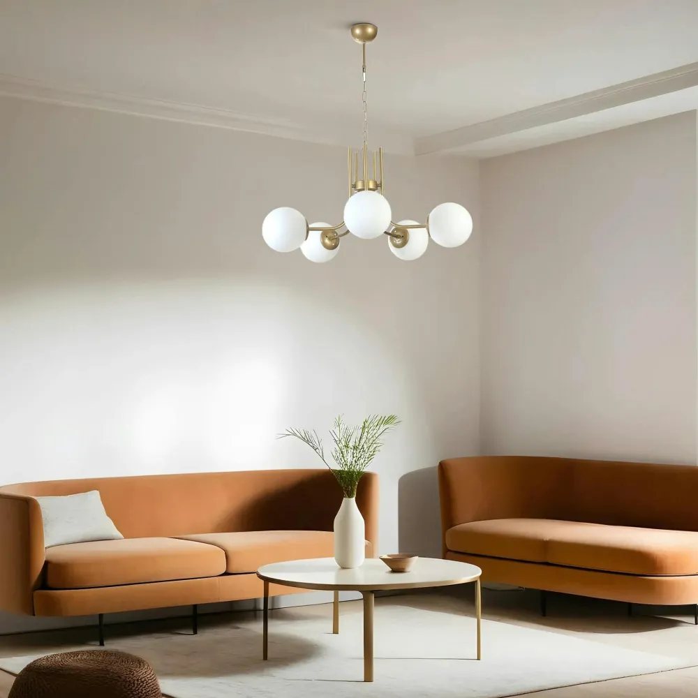 Suspensions / Lustres|SIERRE Plafonnier design métal doré 2 globes verre dépoli