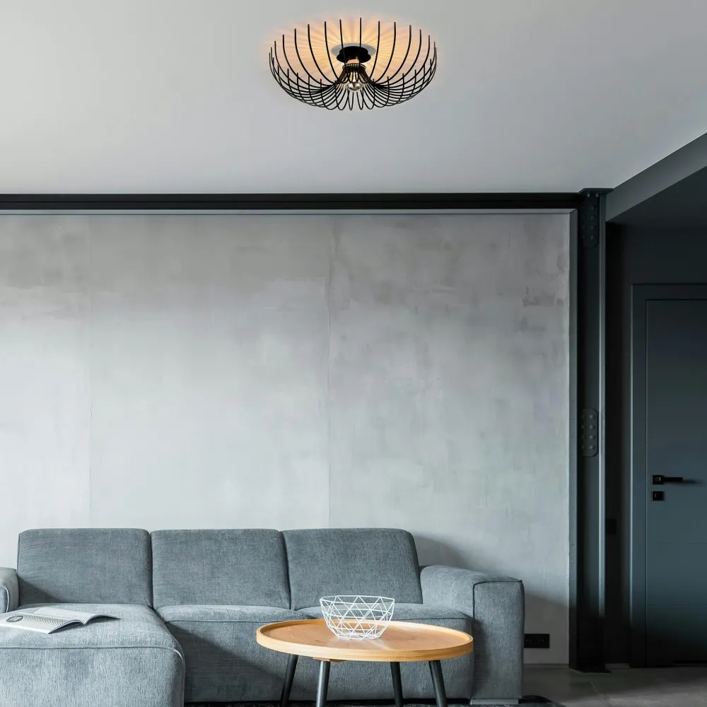 Suspensions / Lustres|ERZIN Plafonnier design métal noir filaire forme corolle