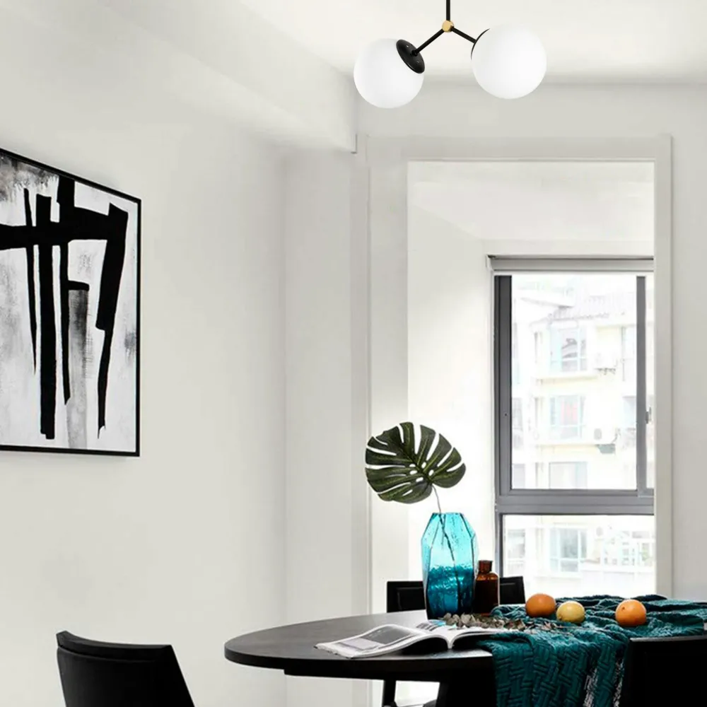 Suspensions / Lustres|SIERRE Plafonnier design métal noir 2 globes verre dépoli