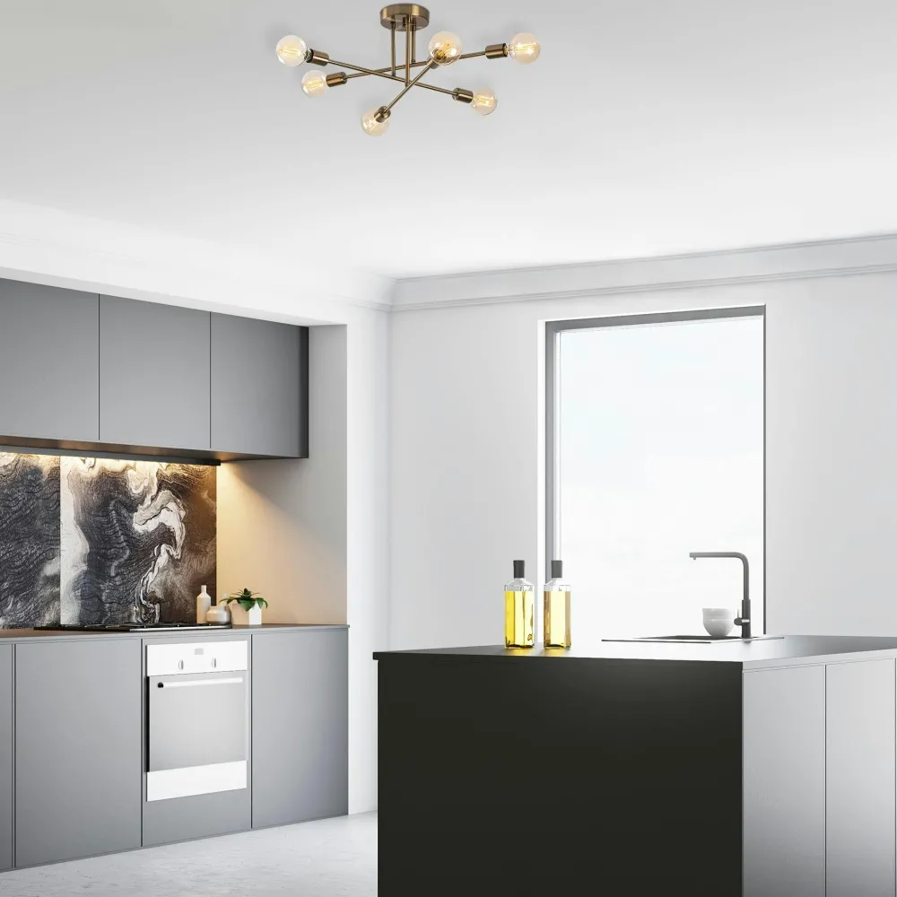 Suspensions / Lustres|MARATEA Plafonnier design noir mat, 6 lampes sur tiges