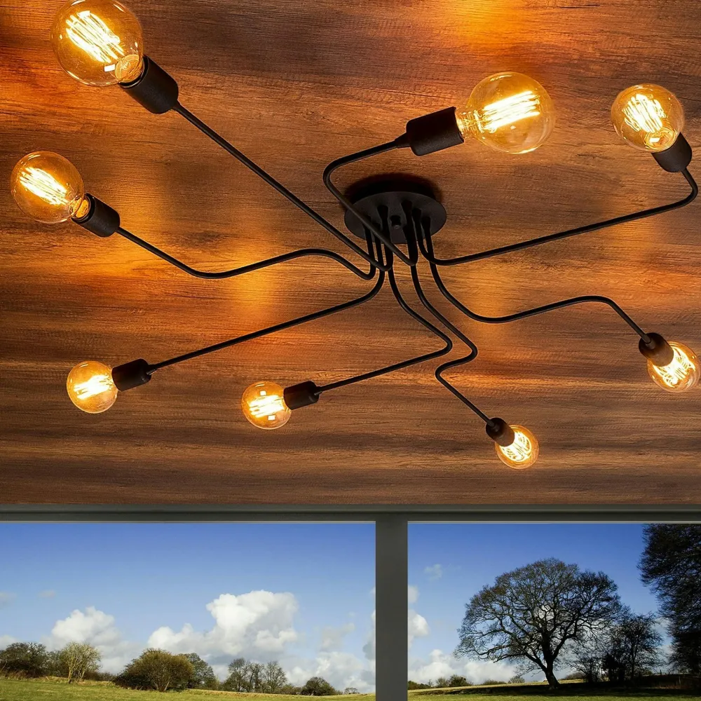 Suspensions / Lustres|MARATEA Plafonnier industriel noir design, circuit 140 cm