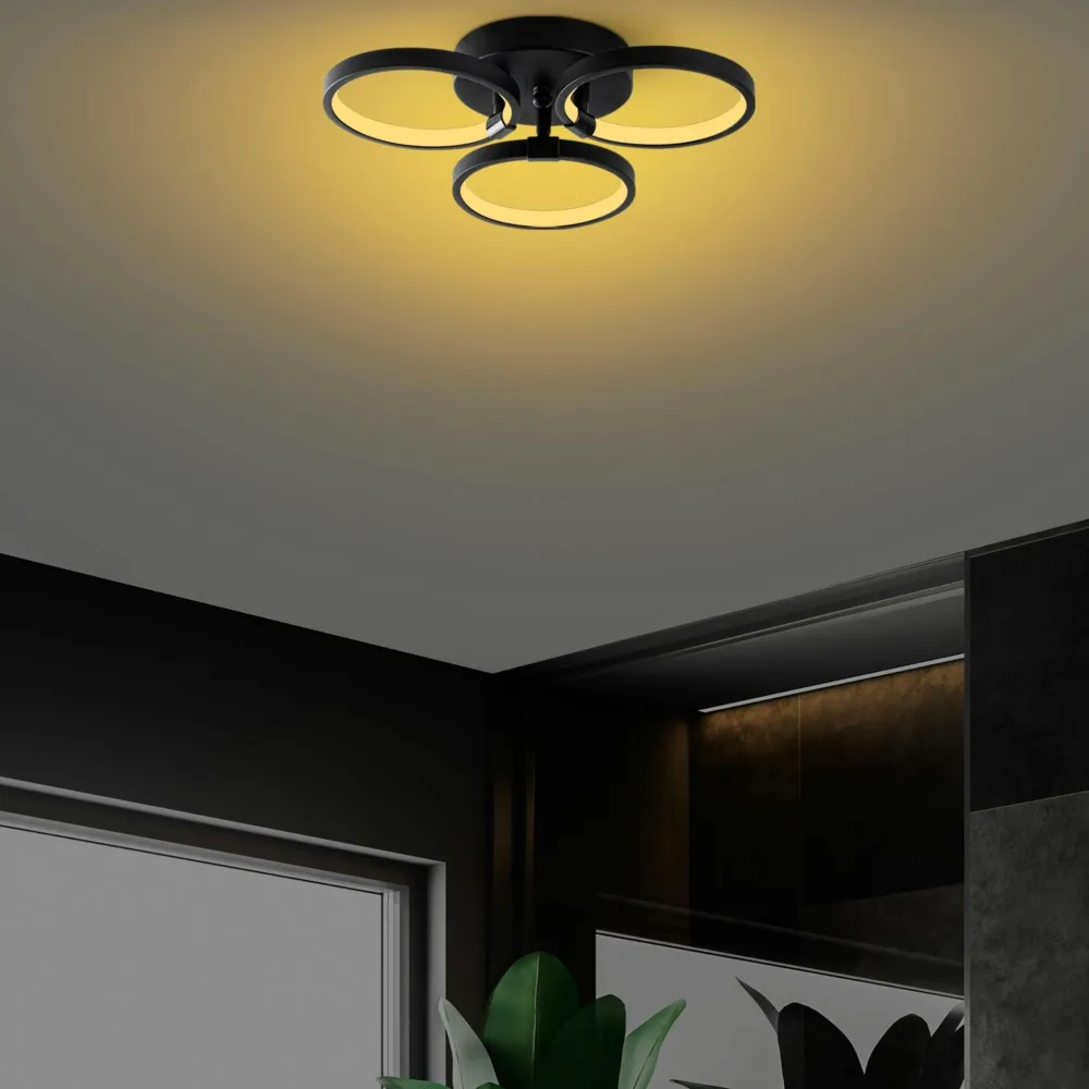 Suspensions / Lustres|VIESTE Plafonnier LED noir moderne – 3 anneaux