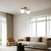 Suspensions / Lustres|SIERRE Plafonnier moderne en métal 2 globes verre dépoli
