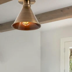 Suspensions / Lustres|URLA Plafonnier vintage – forme conique, finition cuivrée