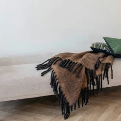 Textile·Plaids / Jetés|FALLON Plaid canapé marron - franges noires, 130x170 cm