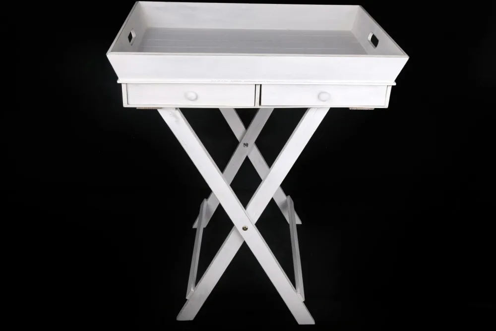 Univers Déco·Classique Chic|Bouts De Canapé En Bois| Plateau Table d'appoint en bois blanc avec 2 tiroirs H73cm