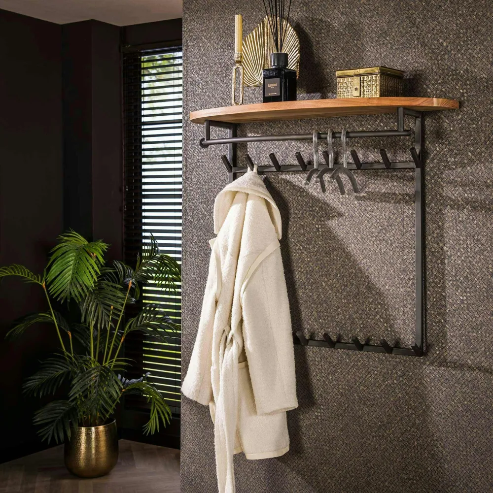 Meubles D'Entrée·Portemanteaux|Portemanteaux Industriels|Melbourne Portemanteau mural 8 accroches 1 étagère ronde en bois