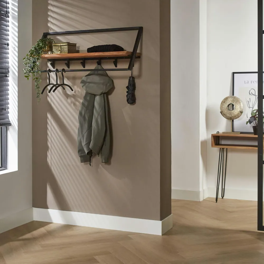 Meubles D'Entrée·Portemanteaux|Meubles De Salon·Etagères Murales|Melbourne Portemanteau mural 1 étagère en bois d'acacia 12 crochets métal