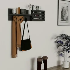 Meubles De Salon·Etagères Murales|Meubles De Rangement·Etagères Murales|SITIA Portemanteau mural anthracite - 3 crochets, 80 cm